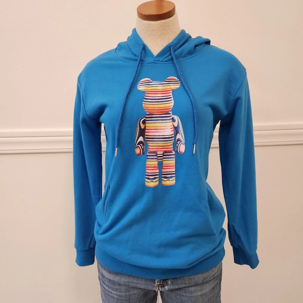 Pangaia X Haroshi BE@RBRICK Recycled Cotton Hoodie Cobalt Blue Unisex - Picture 3 of 13